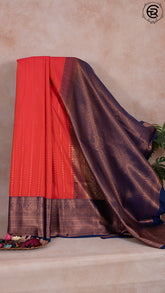 Raspberry Red and Navy Blue Bridal Kanchipuram Silk Saree